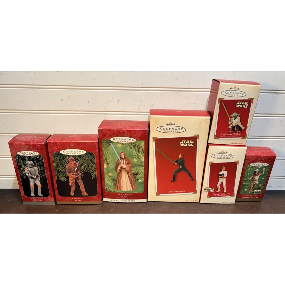 Star Wars hallmark Ornaments lot of 7 Figures Luke Obi Chewy yoda Anakin Padme